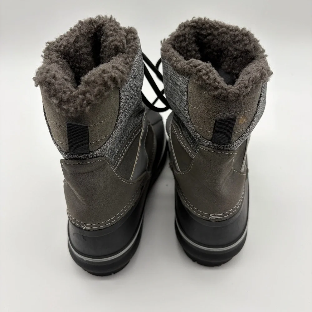 London Fog Croydon Kids Snow Boots Grey Black Faux Fur Lined Size 3 CL30204Y
